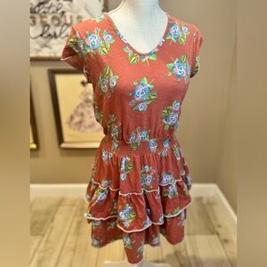5 for $30 MATILDA JANE Coral Floral Mini Tiered Ruffle Dress